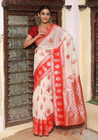 Picture of Delightful Cotton & Linen White Saree