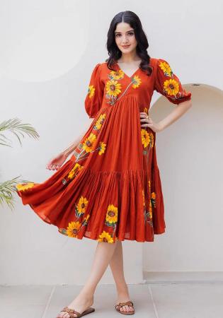 Picture of Bewitching Chiffon Fire Brick Kurtis & Tunic
