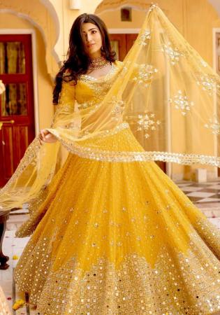 Picture of Comely Georgette & Net Golden Rod Lehenga Choli