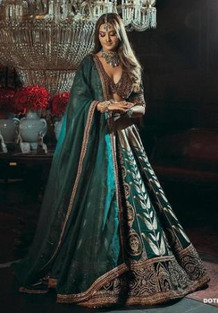 Picture of Georgette & Net Dark Olive Green Lehenga Choli