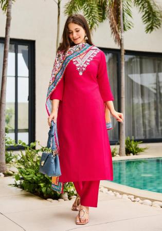 Picture of Shapely Rayon Hot Pink Readymade Salwar Kameez