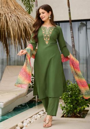 Picture of Rayon Dark Olive Green Readymade Salwar Kameez