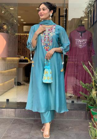 Picture of Sublime Chiffon Steel Blue Readymade Salwar Kameez