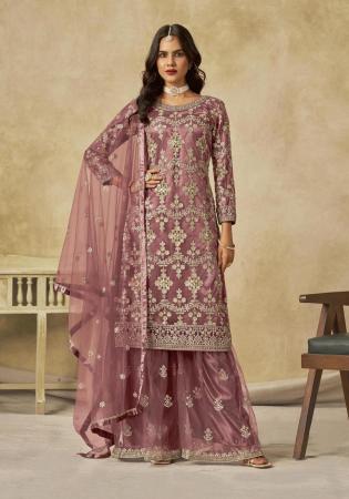 Picture of Magnificent Net Rosy Brown Straight Cut Salwar Kameez