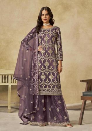 Picture of Delightful Net Dim Gray Straight Cut Salwar Kameez