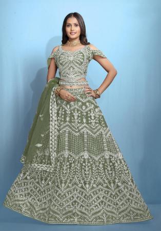 Picture of Good Looking Net Dark Olive Green Lehenga Choli