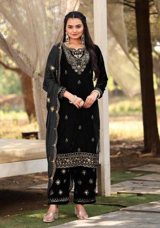 Picture of Resplendent Chiffon Black Straight Cut Salwar Kameez