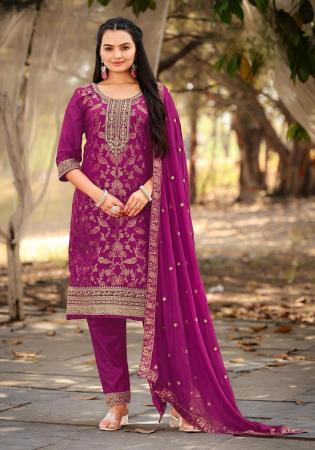 Picture of Enticing Chiffon Plum Straight Cut Salwar Kameez