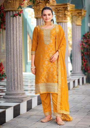 Picture of Chiffon Dark Golden Rod Straight Cut Salwar Kameez