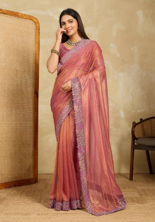 Picture of Beauteous Net Dark Salmon Saree