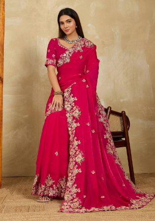 Picture of Well Formed Net Pink Saree