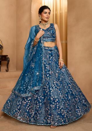 Picture of Shapely Organza Teal Lehenga Choli