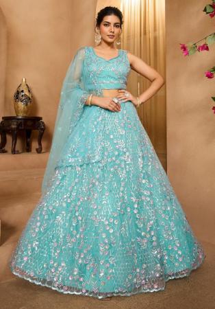Picture of Appealing Organza Sea Green Lehenga Choli