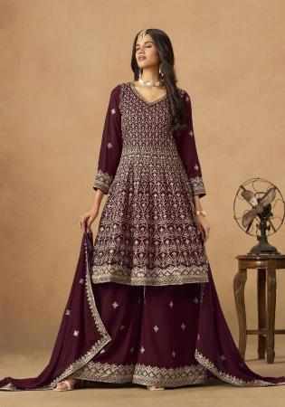 Picture of Amazing Georgette Maroon Straight Cut Salwar Kameez