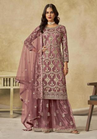 Picture of Appealing Net Pink Straight Cut Salwar Kameez