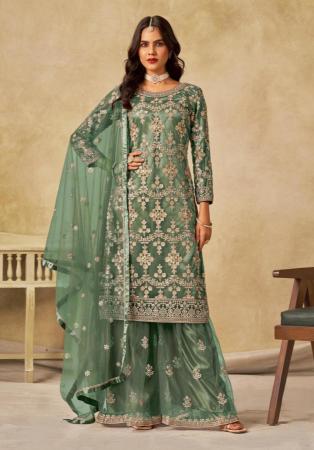 Picture of Net Medium Sea Green Straight Cut Salwar Kameez