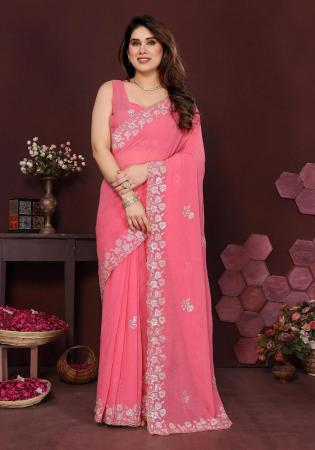 Picture of Pretty Georgette Light Coral Saree