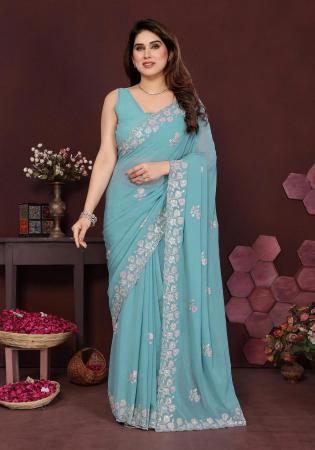 Picture of Alluring Georgette Cadet Blue Saree