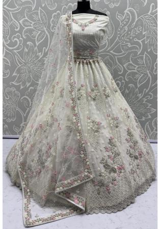 Picture of Well Formed Net Ghost White Lehenga Choli