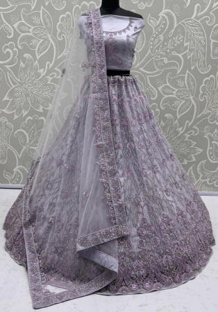 Picture of Wonderful Net Light Slate Grey Lehenga Choli