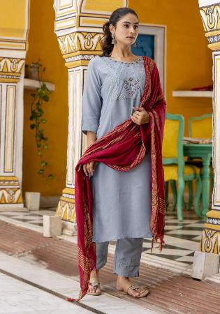 Picture of Silk Light Slate Grey Readymade Salwar Kameez