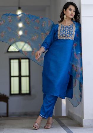 Picture of Good Looking Silk Teal Readymade Salwar Kameez