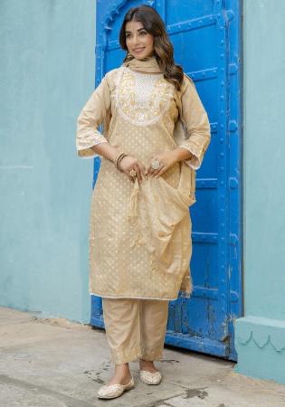 Picture of Fine Silk Tan Readymade Salwar Kameez