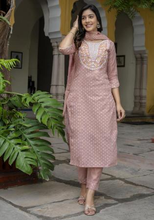 Picture of Sightly Silk Rosy Brown Readymade Salwar Kameez