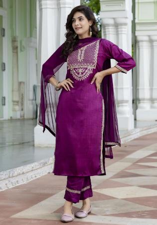 Picture of Beautiful Silk Purple Readymade Salwar Kameez