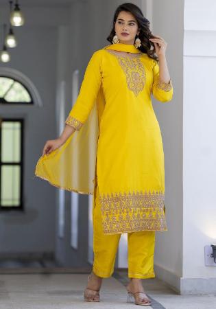 Picture of Well Formed Silk Golden Readymade Salwar Kameez
