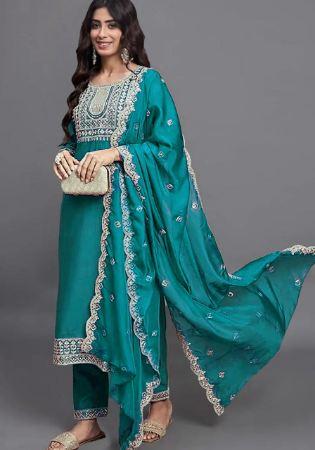 Picture of Pretty Chiffon Teal Readymade Salwar Kameez