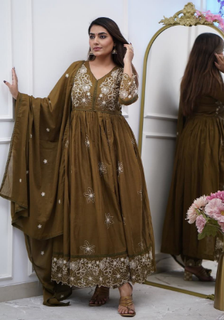 Picture of Statuesque Silk Saddle Brown Readymade Salwar Kameez