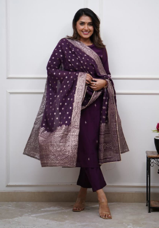 Picture of Amazing Silk Maroon Readymade Salwar Kameez