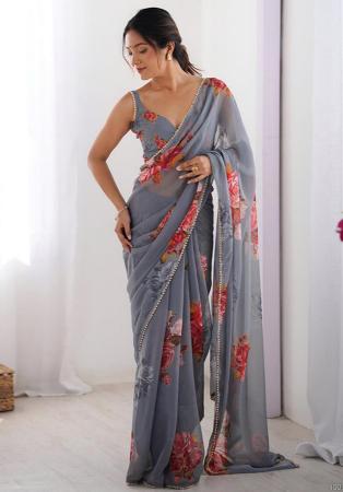 Picture of Delightful Georgette Slate Grey Saree