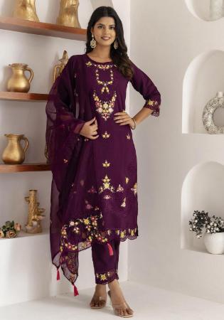 Picture of Well Formed Silk Saddle Brown Readymade Salwar Kameez