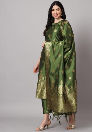 Picture of Cotton & Silk Dark Olive Green Readymade Salwar Kameez
