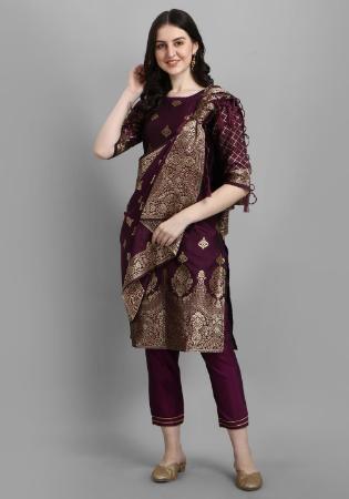 Picture of Cotton & Silk Dark Olive Green Readymade Salwar Kameez