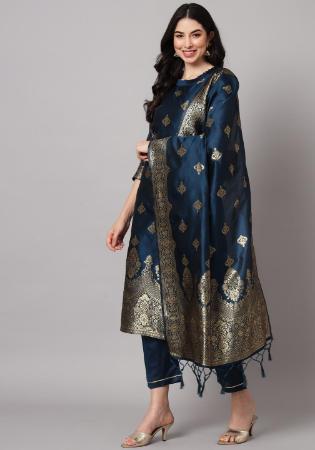 Picture of Cotton & Silk Dark Slate Grey Readymade Salwar Kameez