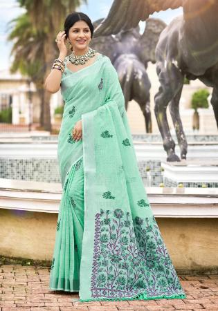 Picture of Wonderful Linen & Silk Medium Spring Green Saree
