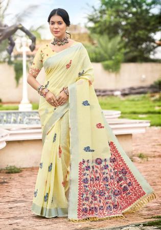 Picture of Alluring Linen & Silk Pale Golden Rod Saree