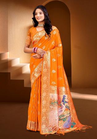 Picture of Beauteous Silk Dark Orange Saree