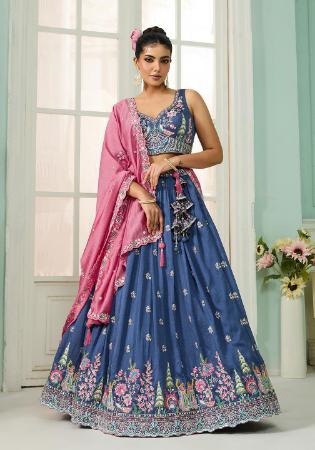 Picture of Exquisite Silk Dark Slate Blue Lehenga Choli