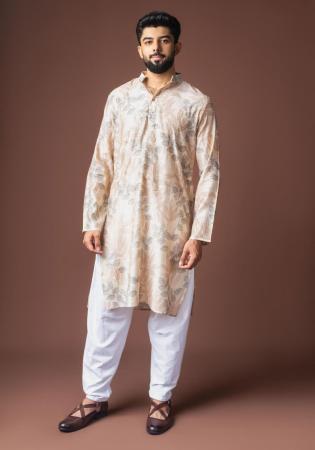 Picture of Well Formed Linen Off White Kurtas