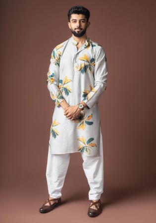 Picture of Beautiful Linen Light Steel Blue Kurtas