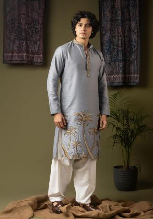 Picture of Superb Silk Light Steel Blue Kurtas