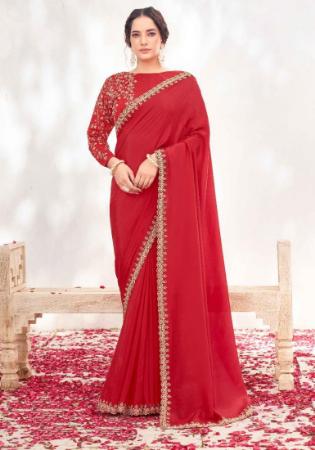 Picture of Crepe & Georgette & Satin,Silk Fire Brick Saree
