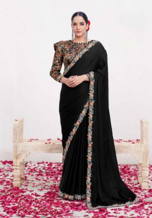 Picture of Appealing Crepe & Georgette & Satin,Silk Black Saree