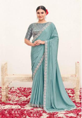 Picture of Crepe & Georgette & Satin,Silk Cadet Blue Saree