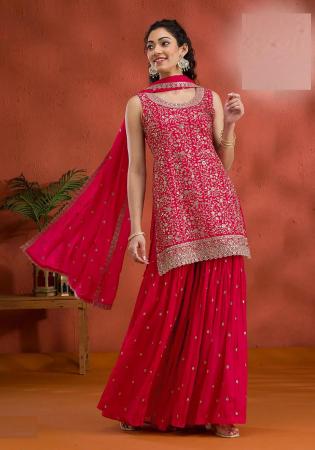 Picture of Georgette Dark Red Straight Cut Salwar Kameez