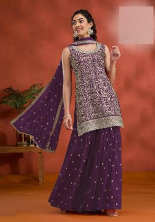 Picture of Sightly Georgette Purple Straight Cut Salwar Kameez